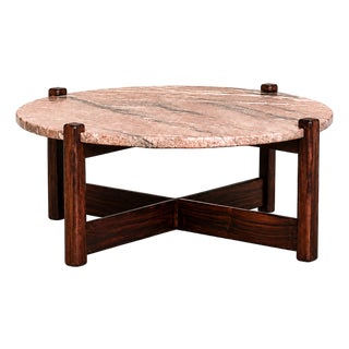 Brazilian Modern Coffee Table in Rosewood & Pink Granite, Fátima, 1960s For Sale