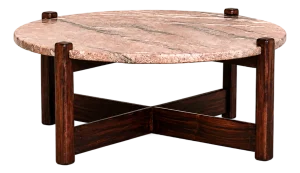 Brazilian Modern Coffee Table in Rosewood & Pink Granite, Fátima, 1960s
