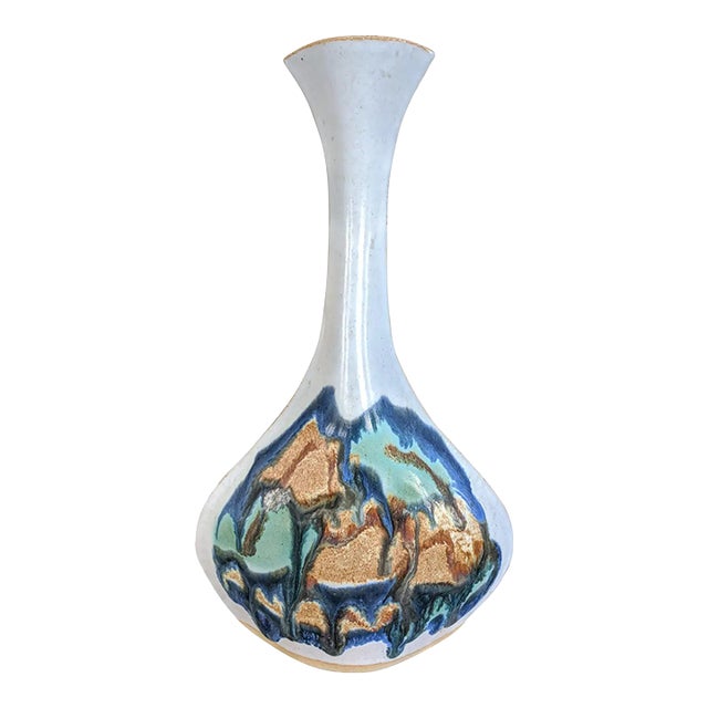 Vintage Studio Art Pottery Drip Glaze Sculptural Vase Signed Hoffman For Sale
