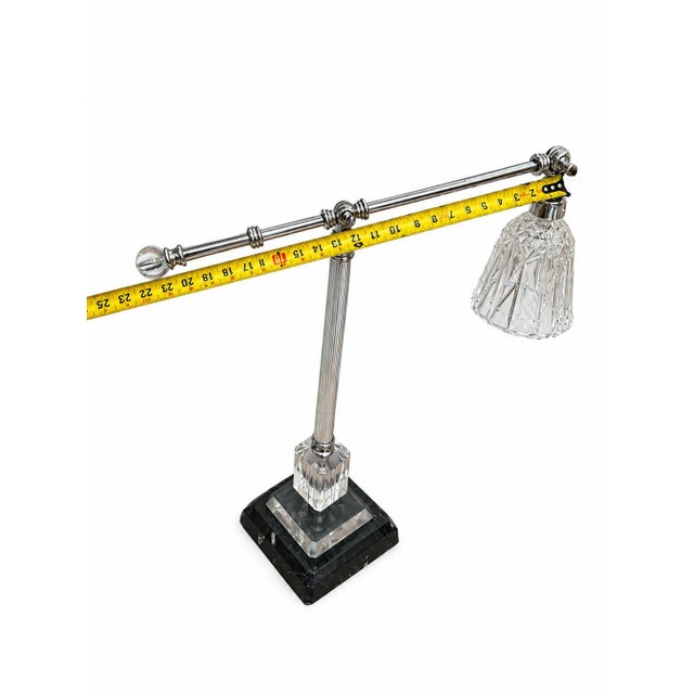 Mid 20th Century Modern Desk Table Lamps Adjustable Crystal Shade Marble Base For Sale In Pittsburgh - Image 6 of 7