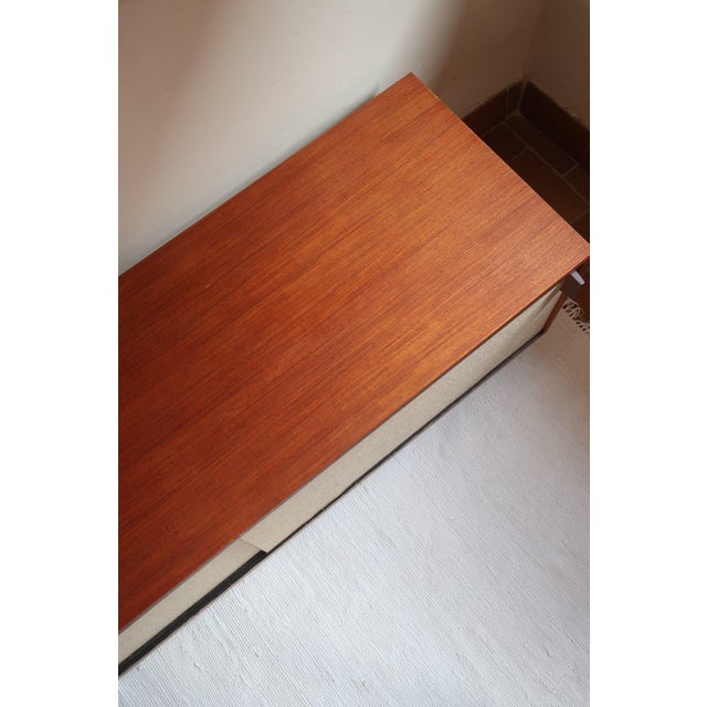 Low Teak Sideboard with Sliding Canvas Doors, 1960s For Sale - Image 12 of 18