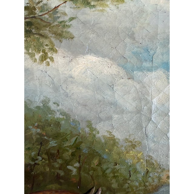 Paint Large Vintage Oil Painting English Fox Hunt Horses Hounds Hunting Scene Art For Sale - Image 7 of 15