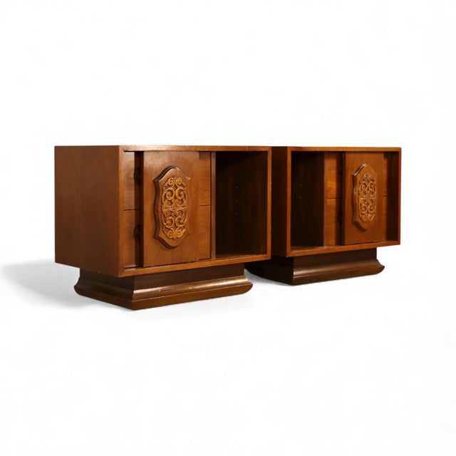 Young Manufacturing Attributed to Young Manufacturing Vintage Mid Century Modern Brutalist Spanish Revival Pair of Nightstands C. 1960s For Sale - Image 4 of 9