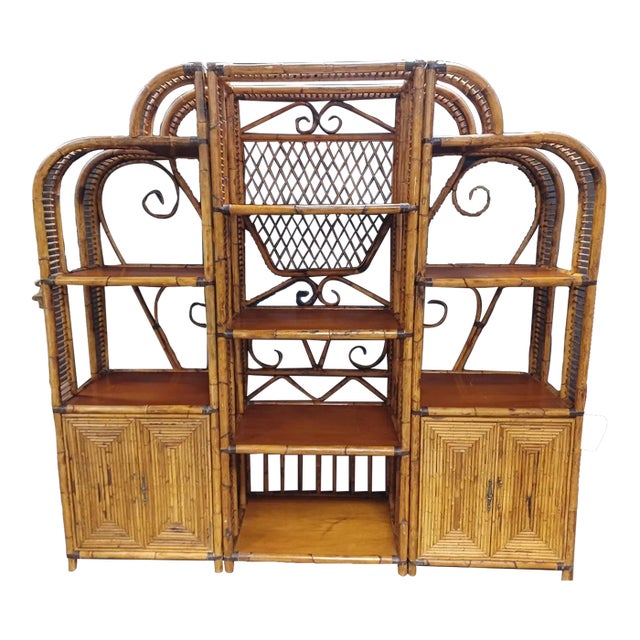 Monumental Vintage 3 Piece Bamboo Etagere For Sale