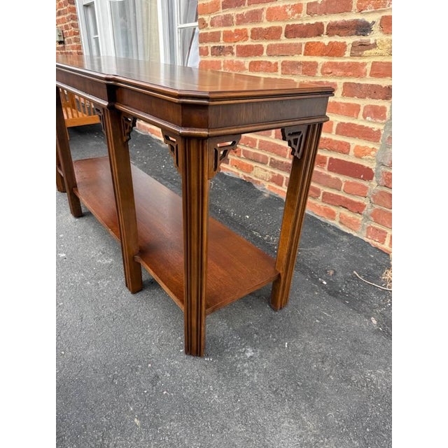 Lane Furniture Late 20th Century Chinoiserie Chippendale Style Inlaid Fretwork Console Table by Lane For Sale - Image 4 of 15