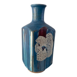 Vintage Pacific Stoneware Pottery Vase 1960's Signed Hand Painted Portland For Sale