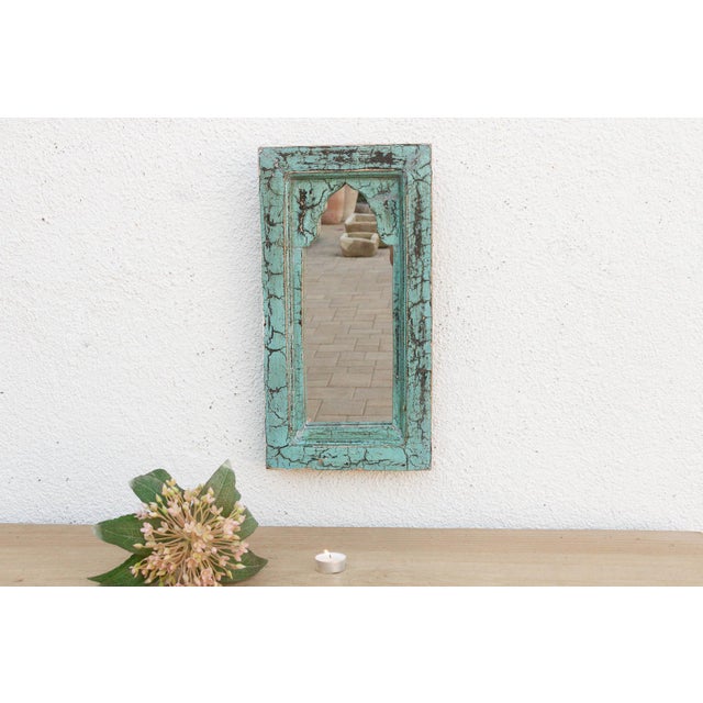 Aqua Crackle Aqua Indian Arched Mirror For Sale - Image 8 of 8