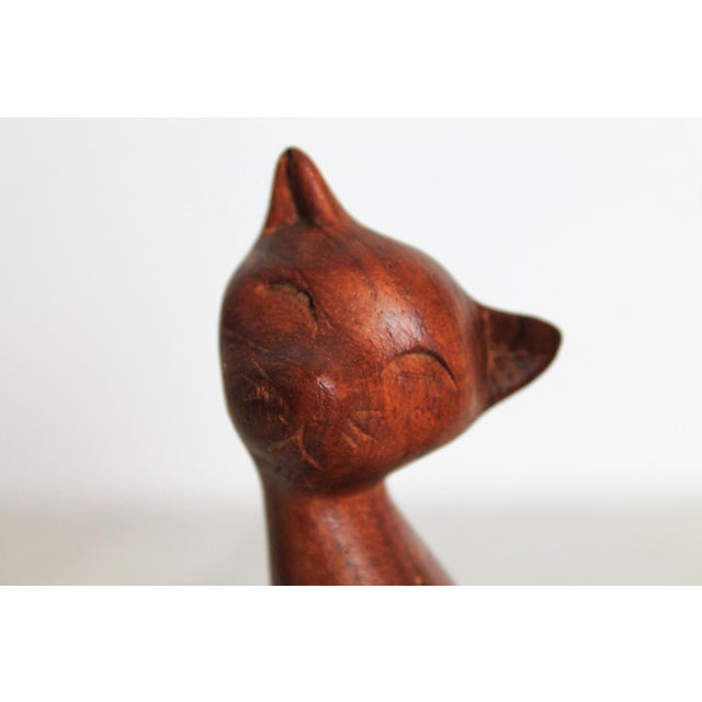 Vintage Hand-Carved Wooden Siamese Cat Figurine on Wood Base For Sale - Image 12 of 12