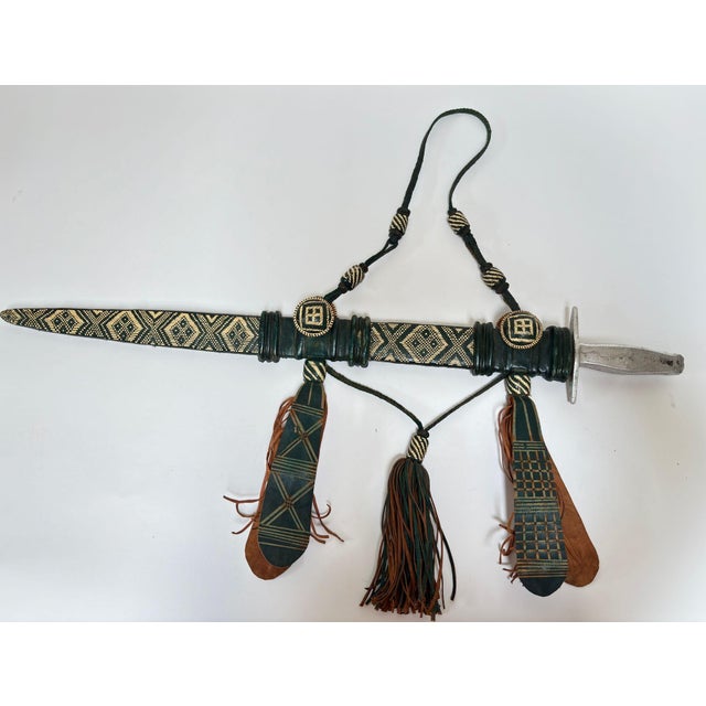 Mandinka Ceremonial Sword With Decorated Green Leather Scabbard West Africa 1950 For Sale - Image 10 of 14
