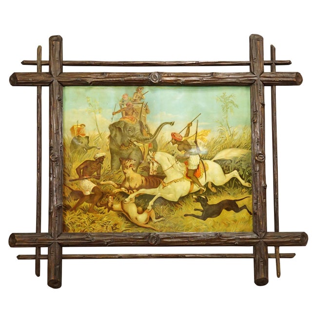 Antique Oil Print With Dramatic Tiger Hunting Scene in India 19th Century For Sale - Image 9 of 9