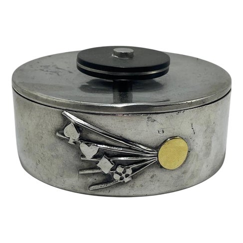 Art Deco Pewter Box with Playing Card Motif from GAB, Sweden, 1930s For Sale