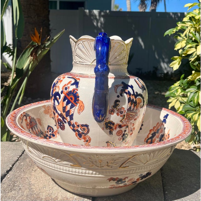 Late 19th Century Antique S F & Co Indian Pattern Pitcher/Wash Basin Set For Sale - Image 5 of 12