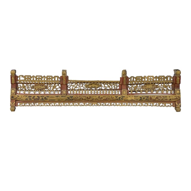 Brass Chinese Vintage Relief Ancient Style Golden Carving Wood Wall Art For Sale - Image 8 of 8