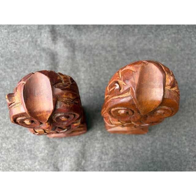 Vintage Carved MC Wooden Owls a Pair For Sale - Image 11 of 13