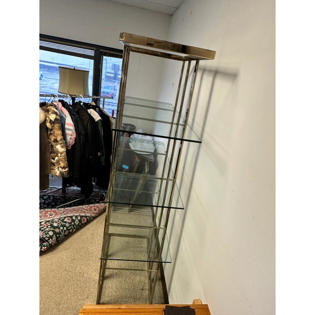 1970s Vintage Design Institute of America (Dia) Style Glass Brass Shelving Etagere Bookshelf For Sale - Image 9 of 11