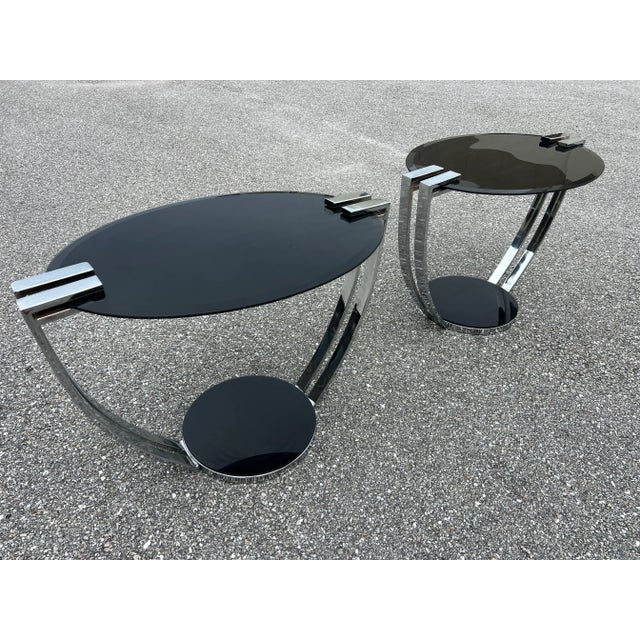 2000 - 2009 Oval Coffee Table With Glass Top and Base and Chromed Steel Supports For Sale - Image 5 of 10