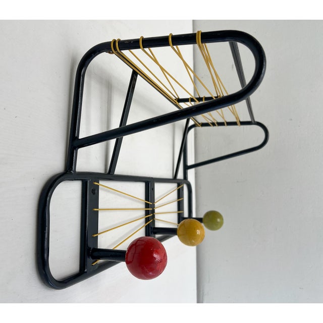 Wall Mounted Coat Rack Scoubidou and Wooden Balls, 1950s For Sale - Image 4 of 12