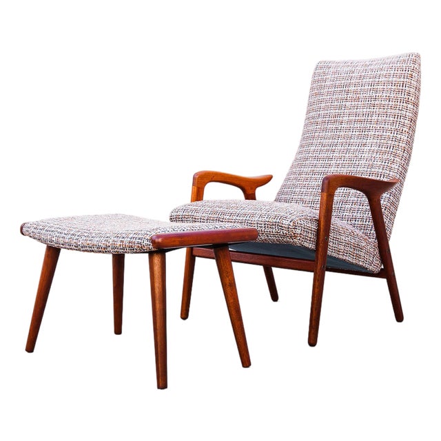 1960s Scandinavian Mid Century Solid Teak "Mingo" Lounge Chair With Ottoman For Sale