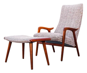 1960s Scandinavian Mid Century Solid Teak "Mingo" Lounge Chair With Ottoman