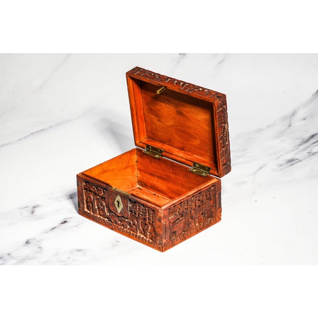 Hand Carved Village Scene Box Antique Chinese Wood Box 19th Century Decorative Chinoiserie Asian Oriental Home Decor For Sale In New York - Image 6 of 13