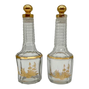 Pair, Antique French Baccarat Houbigant Gilt Crystal Perfume Bottles C. 1920