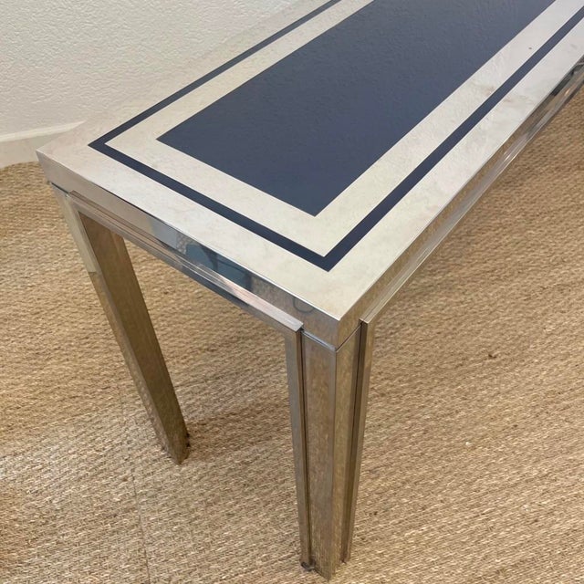 Silver Vintage Console in Chromed Metal and Blue Glass by Liwans, Italy, 1970s For Sale - Image 8 of 9