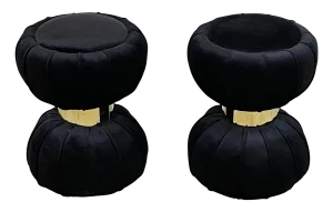 Set of Clessidra Poufs in Black Velvet, 1990s