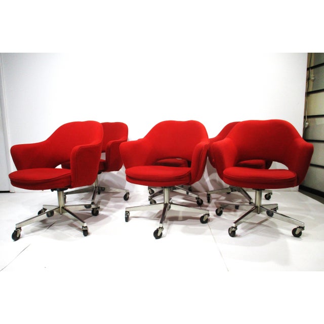 6 Eero Saarinen Upholstered Rolling Vintage Dining Chairs for Knoll For Sale - Image 16 of 16