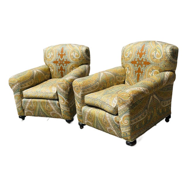 Vintage Chairs Reupholstered in Martin Bullard for Schumacher Fabric For Sale