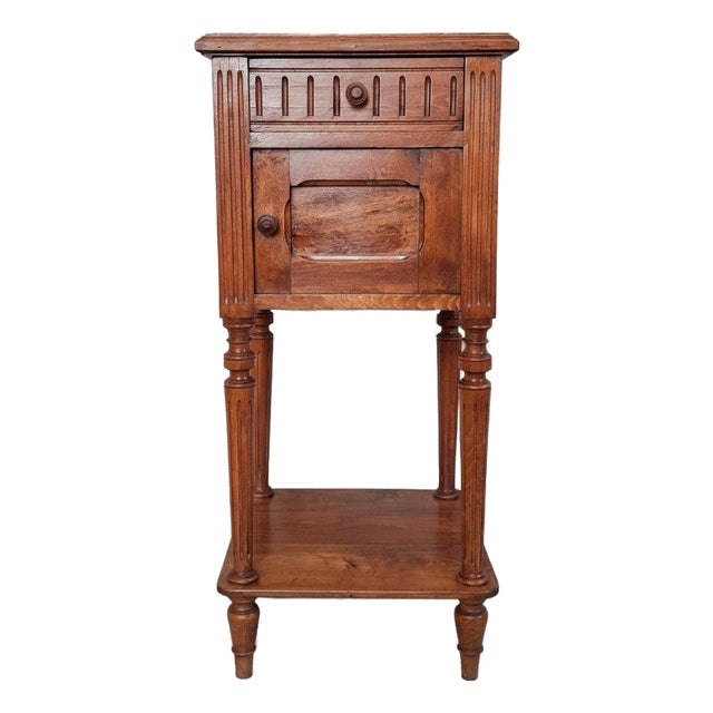 Antique French Bedside Table with Marble Top For Sale