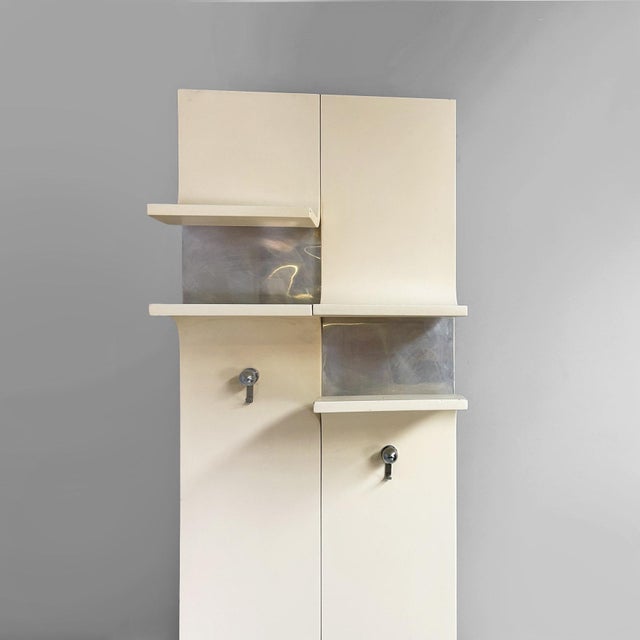Italian Modern Wall-Mounted Coat Racks in White Wood and Metal, 1970s, Set of 2 For Sale - Image 3 of 16