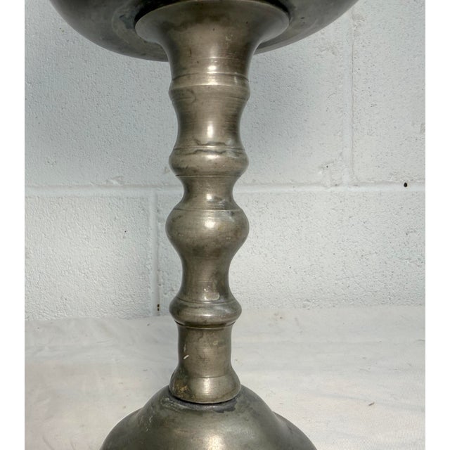 Rare Antique 17th Century English Renaissance Turned Pewter Stem Chalice Mug For Sale In New York - Image 6 of 12