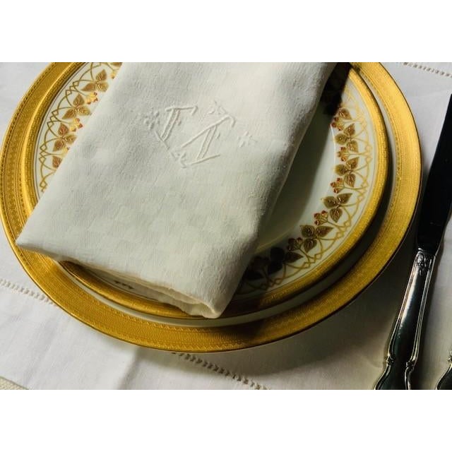 Textile Antique French Damask Linen Dinner Napkins, Monogrammed Ft, Set of 8 | C. 1930s For Sale - Image 7 of 18