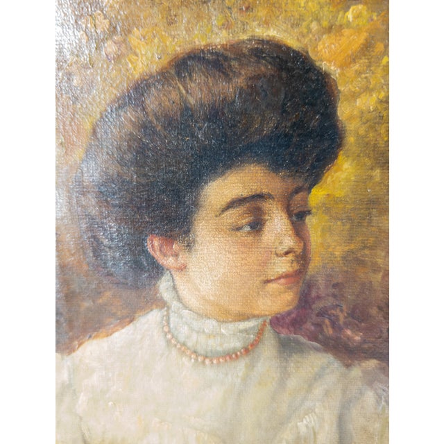 Antique White Early 20th Century Portrait Painting of an Italian Lady With Inscription For Sale - Image 8 of 9