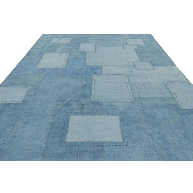 2010s Rug & Kilim’s Modern Patchwork Kilim in Blue and Cream Geometric Patterns For Sale - Image 5 of 7