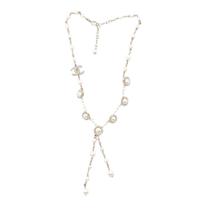 Chanel Gold CC Faux Pearl Drop Necklace