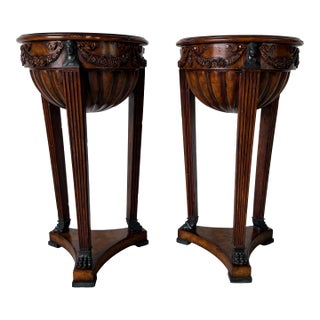Theodore Alexander Neoclassical Style Carved Mahogany Plant Stands – A Pair For Sale