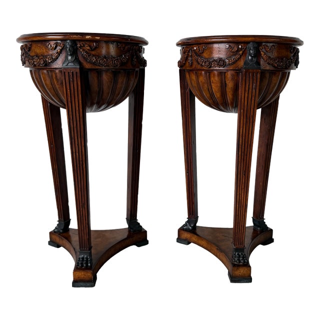 Theodore Alexander Neoclassical Style Carved Mahogany Plant Stands – A Pair For Sale