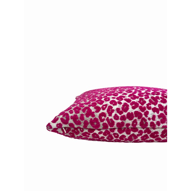 Magenta Pink Leopard Print Velvet Pillow With Plush Feather Down Insert For Sale - Image 4 of 7