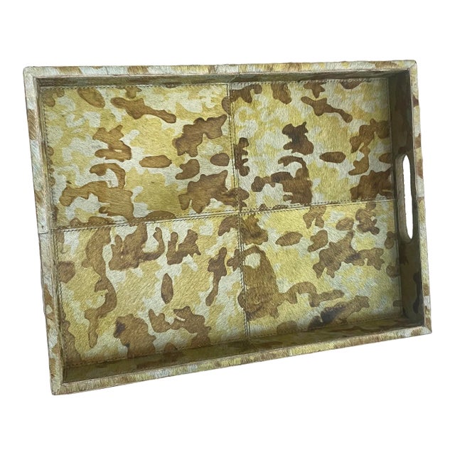 Made Goods Green Camo Hair on Hide Tray | Chairish