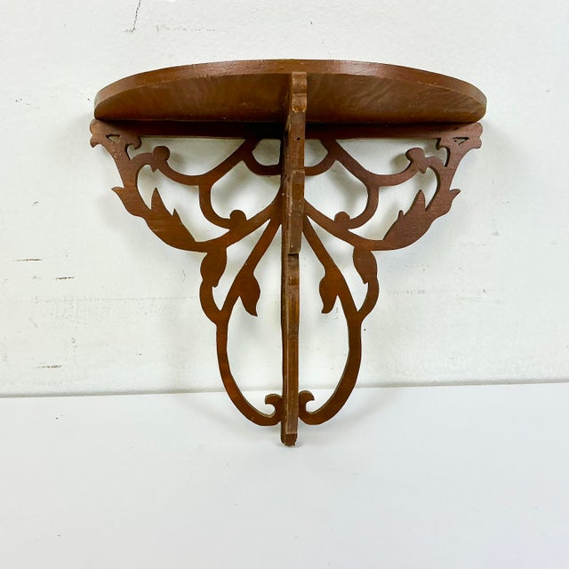 1960s Vintage Americana Boho Chic Folk Art Fret Work Pine Wall Bracket Shelf For Sale - Image 6 of 15