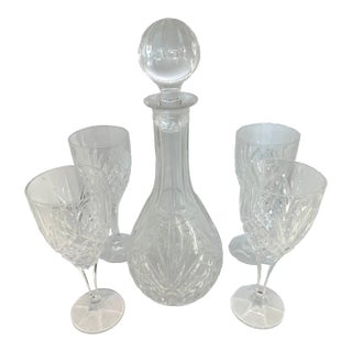 Vintage Cut Crystal Decanter With 4 Glasses For Sale