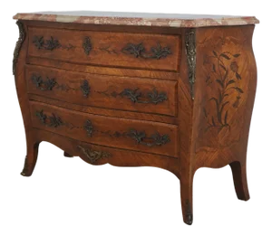 Vintage French Louis XV Style Bombe Marble Top Commode Chest