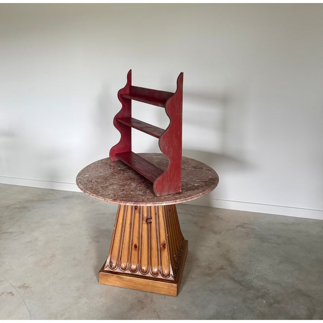 Rustic Primitive Folk Art Sculptural Wall Shelf in Red Paint For Sale - Image 3 of 18