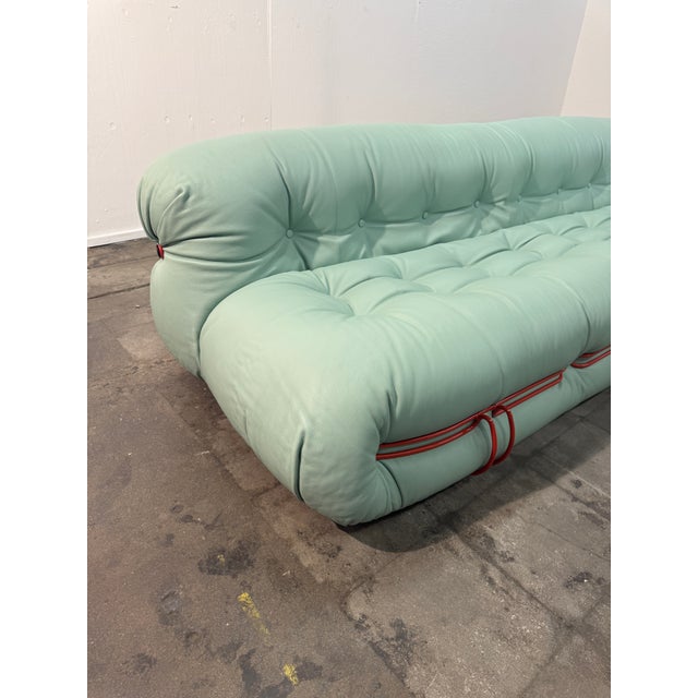 Soriana Sofa by Afra & Tobia Scarpa for Cassina, Upholstered in Soft Mint Green Leather For Sale In Los Angeles - Image 6 of 10