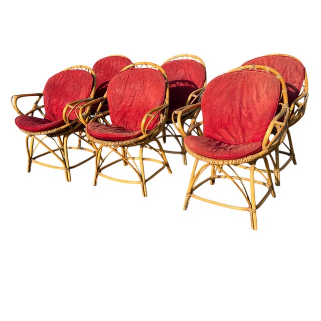 1960s Rattan Armchairs, France, 1960s, Set of 6 For Sale - Image 5 of 12