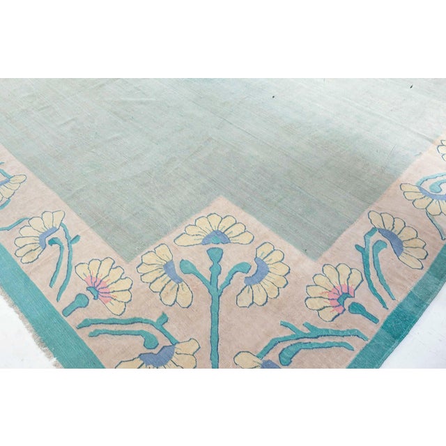 Celadon Doris Leslie Blau Vintage Indian Dhurrie Rug with Floral Border For Sale - Image 8 of 9