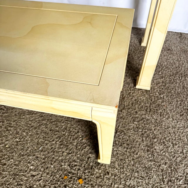 Vintage Faux Goat Skin Lacquered Console Table With Low Stools by Henredon For Sale In Miami - Image 6 of 11