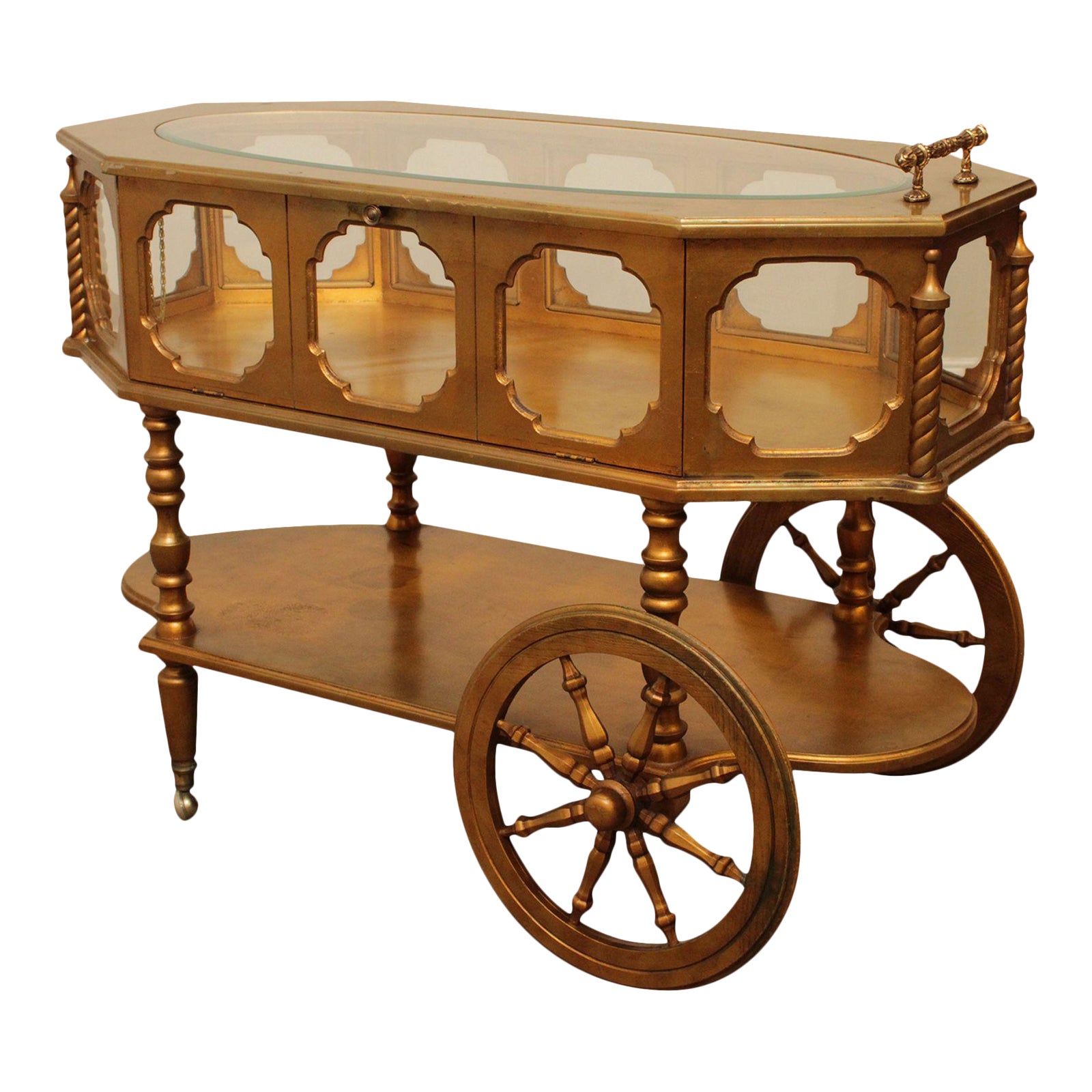 Hollywood Regency Vintage Gold Leaf Display Bar Cart Chairish