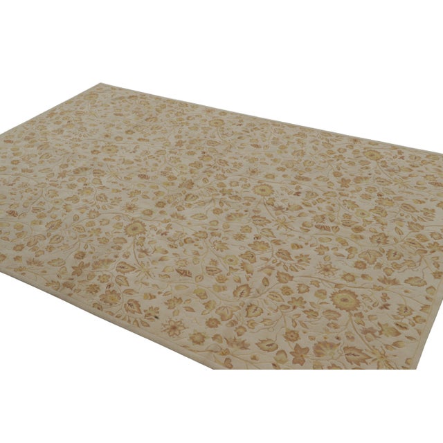 2010s Rug & Kilim’s Tudor Style Rug in White With Beige-Brown Floral Patterns For Sale - Image 5 of 7